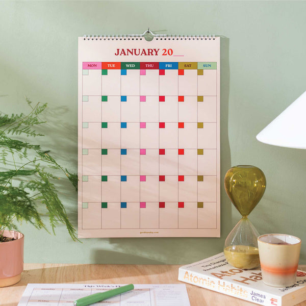 A3 undated monthly calendar with bold colour-block design