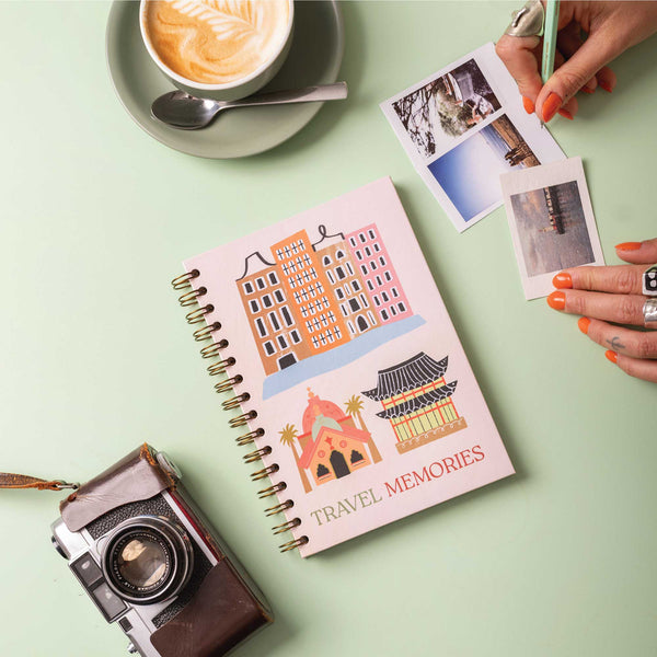 A5 Destinations Travel Journal featuring a cover design inspired by iconic landmarks, ideal for documenting travel adventures.