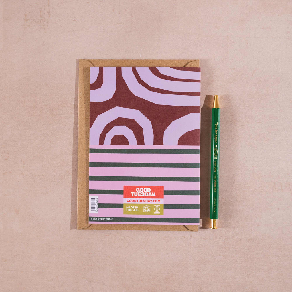 Boho birthday card, abstract geometric birthday card, retro-inspired birthday card, eco-friendly greeting card UK, recycled stationery, blank card for friends and family.