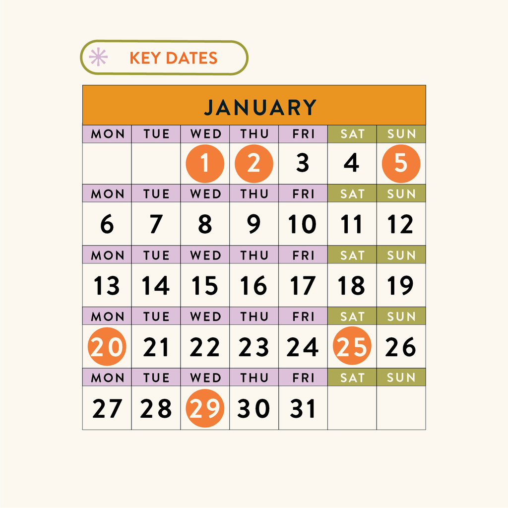 January 2025 - Dates for your Calendars