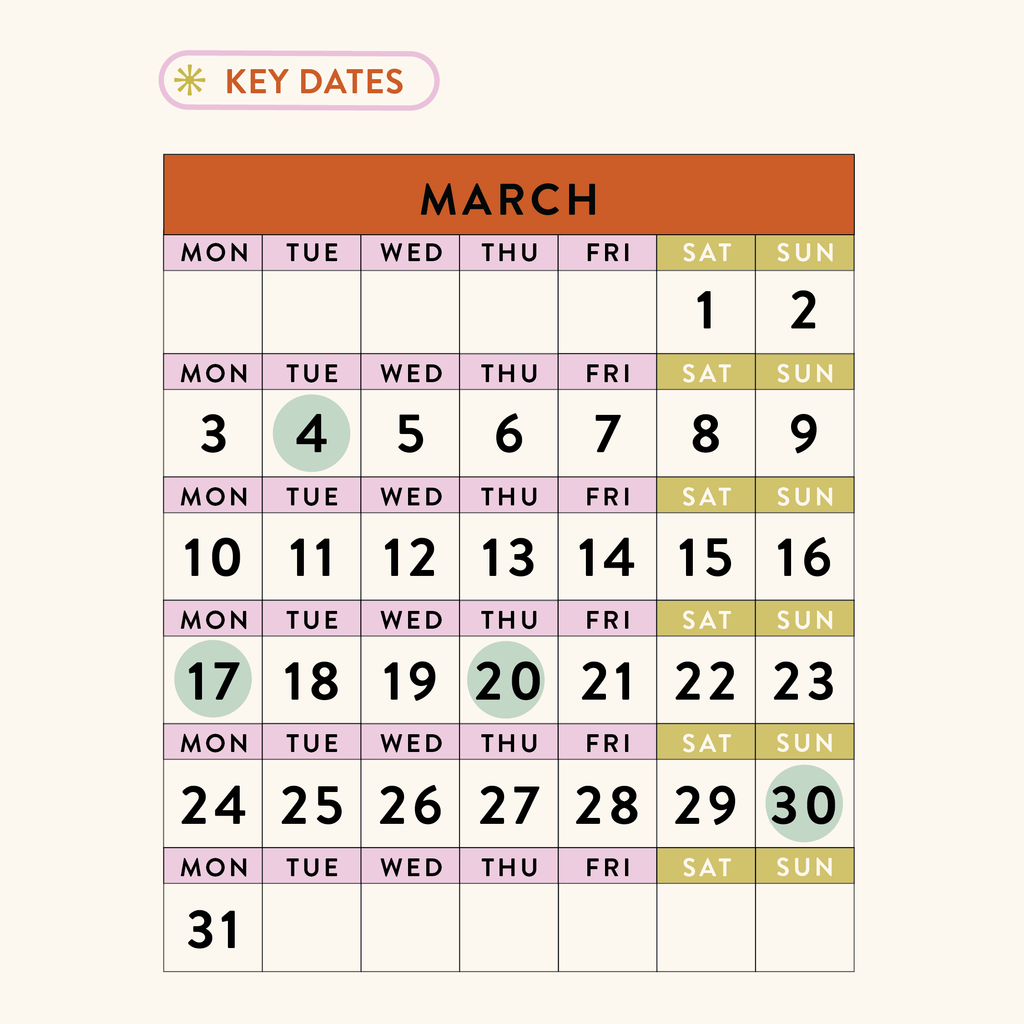 March 2025 - Dates for your Calendars