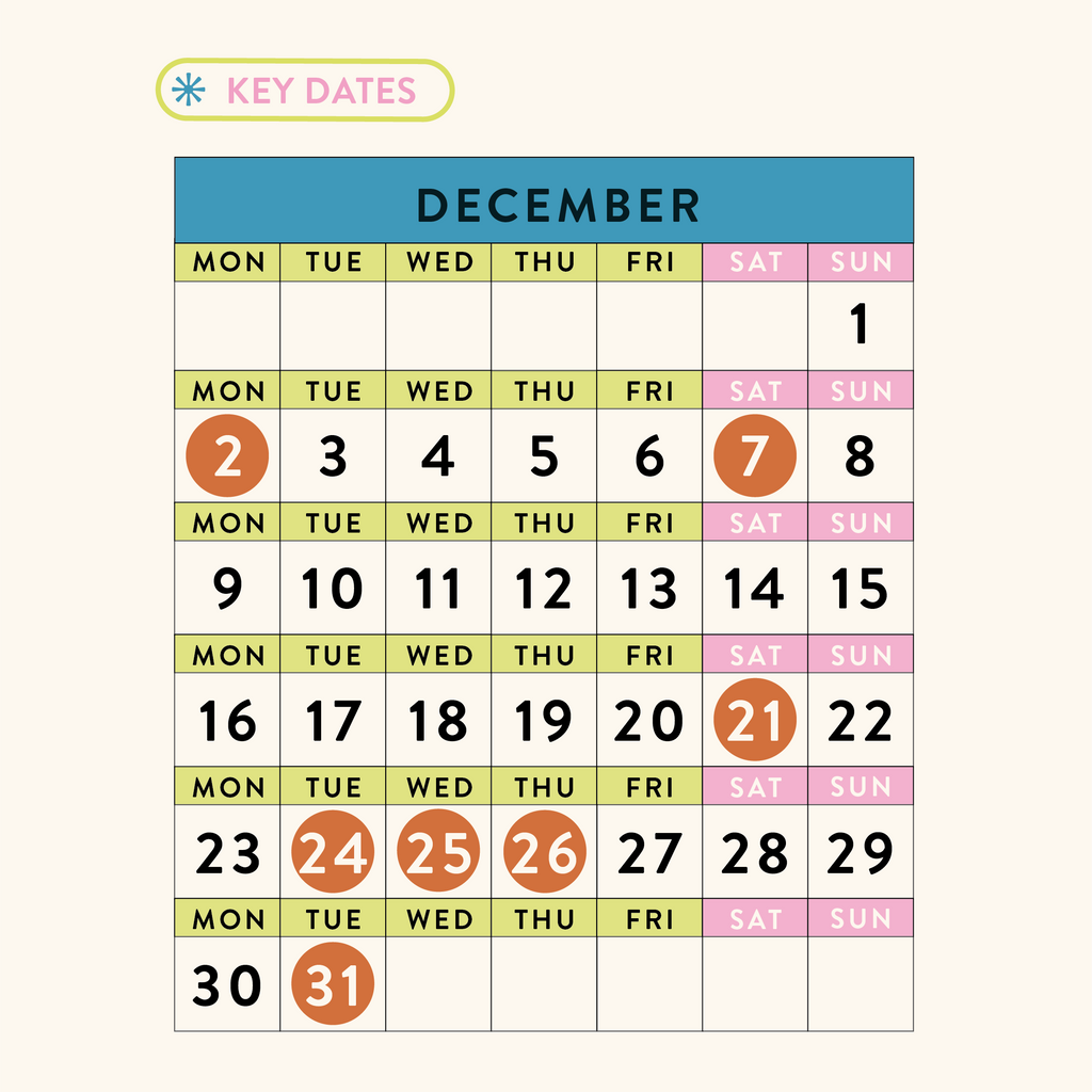 December 2024 - Dates for your Calendars