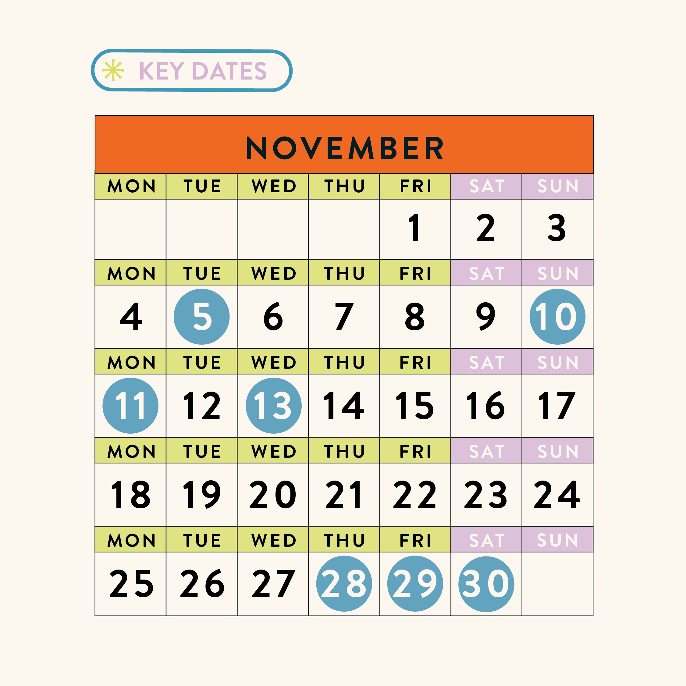November 2024 - Dates for your Calendars