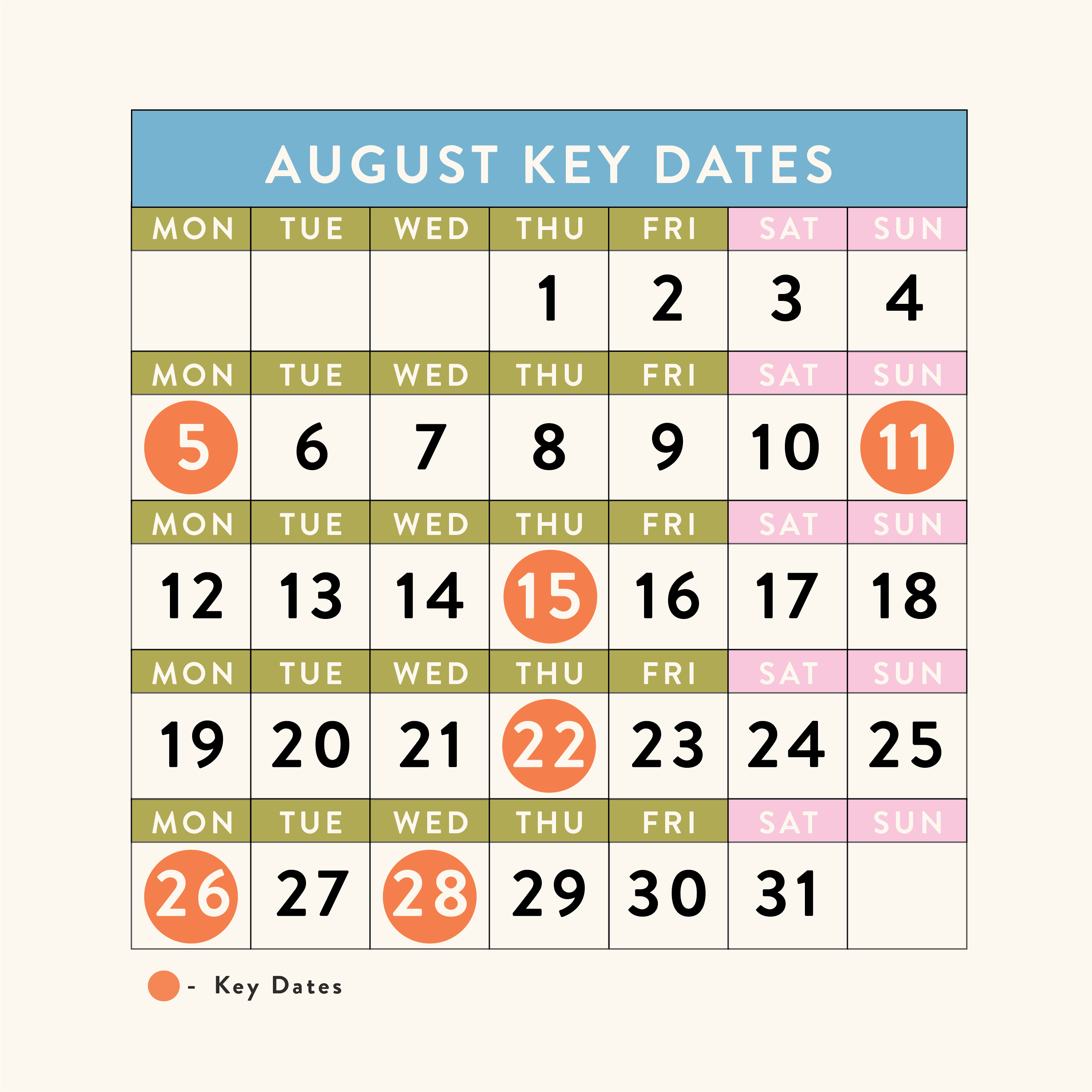 Marketing dates for your calendars for August 2024. Fun, social media dates