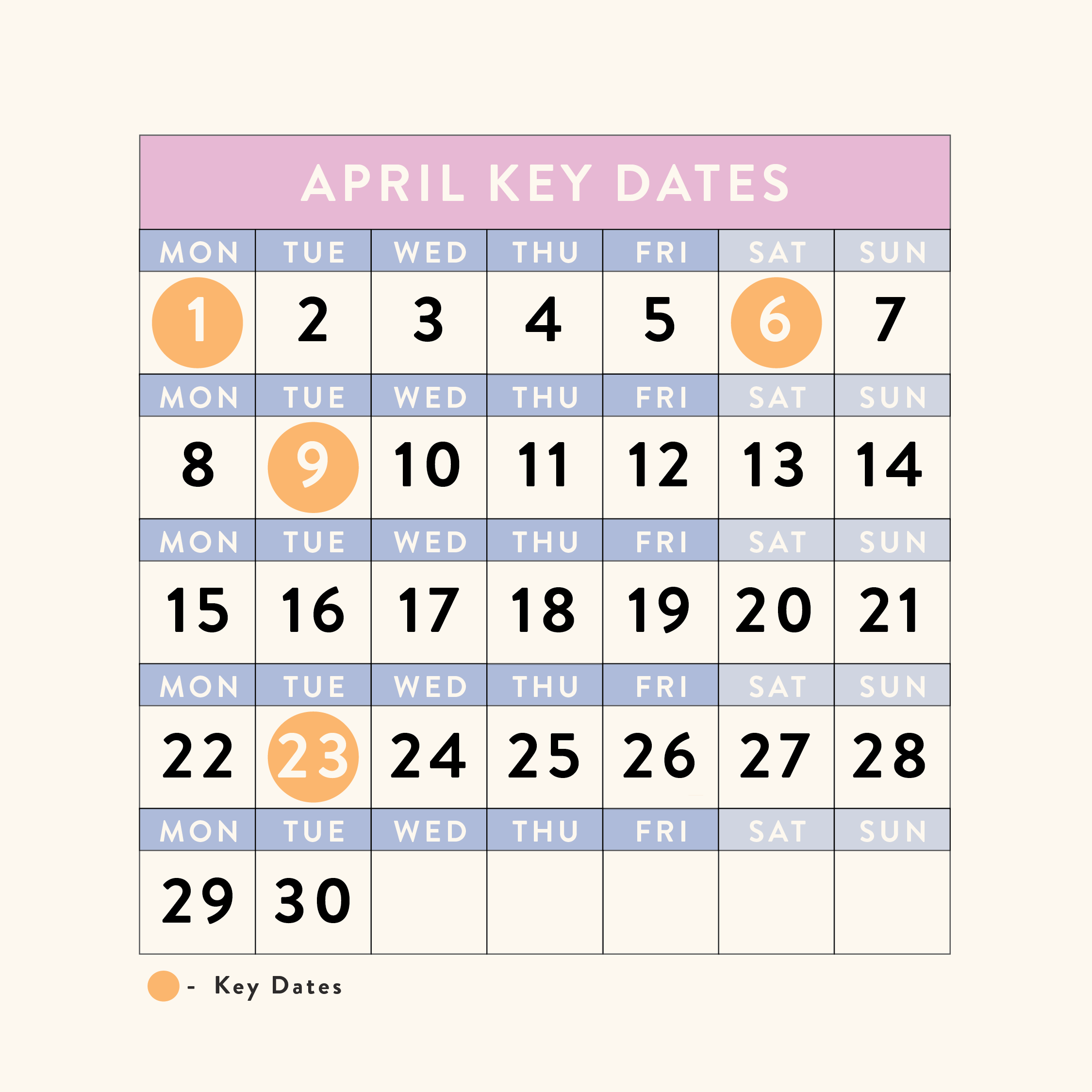 Dates for your April 2024 Calendar