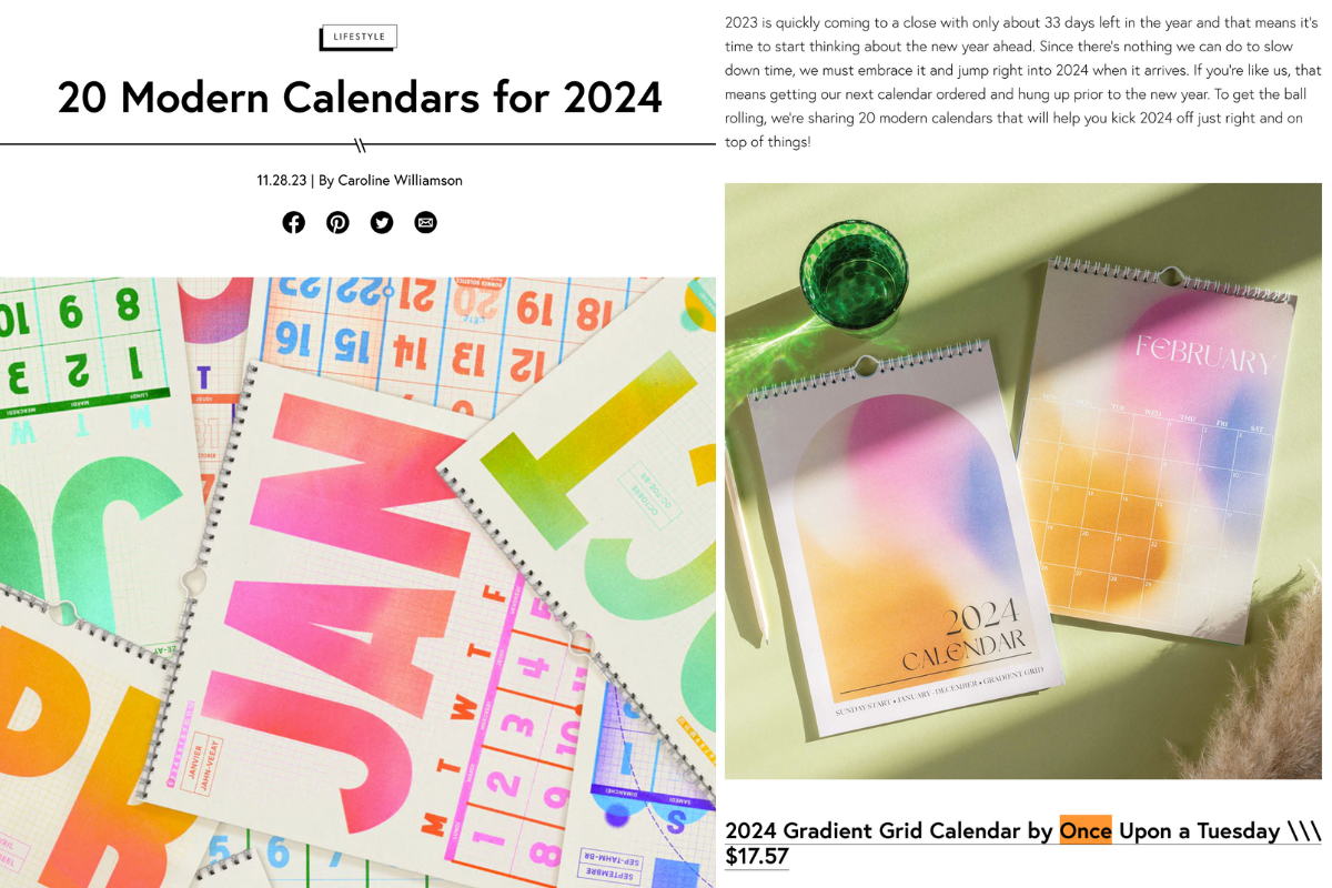 Design Milk issue featuring Once Upon a Tuesday Gradient Grid 2024 Calendar