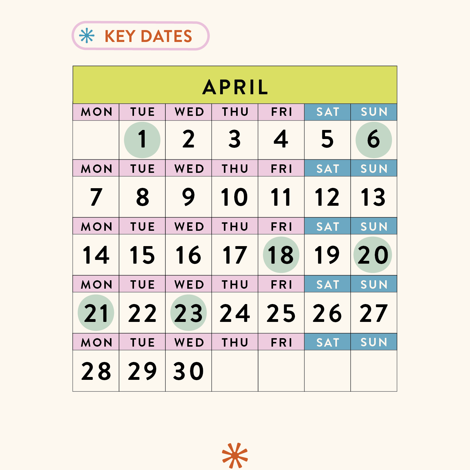 April 2025 - Dates for your calendar