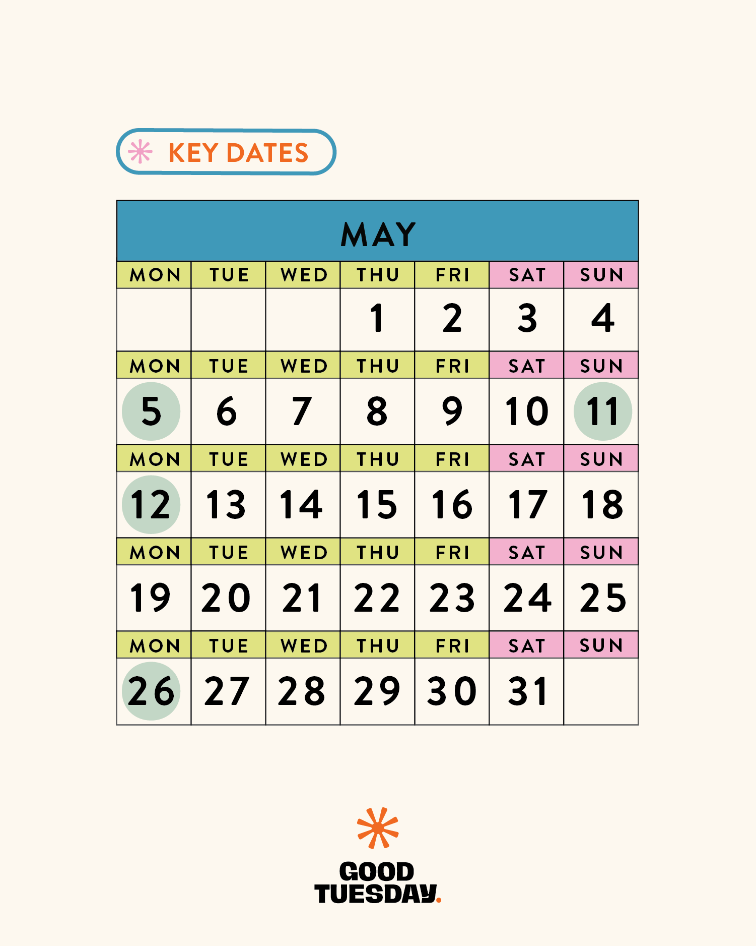 May 2025 - Dates for your calendar