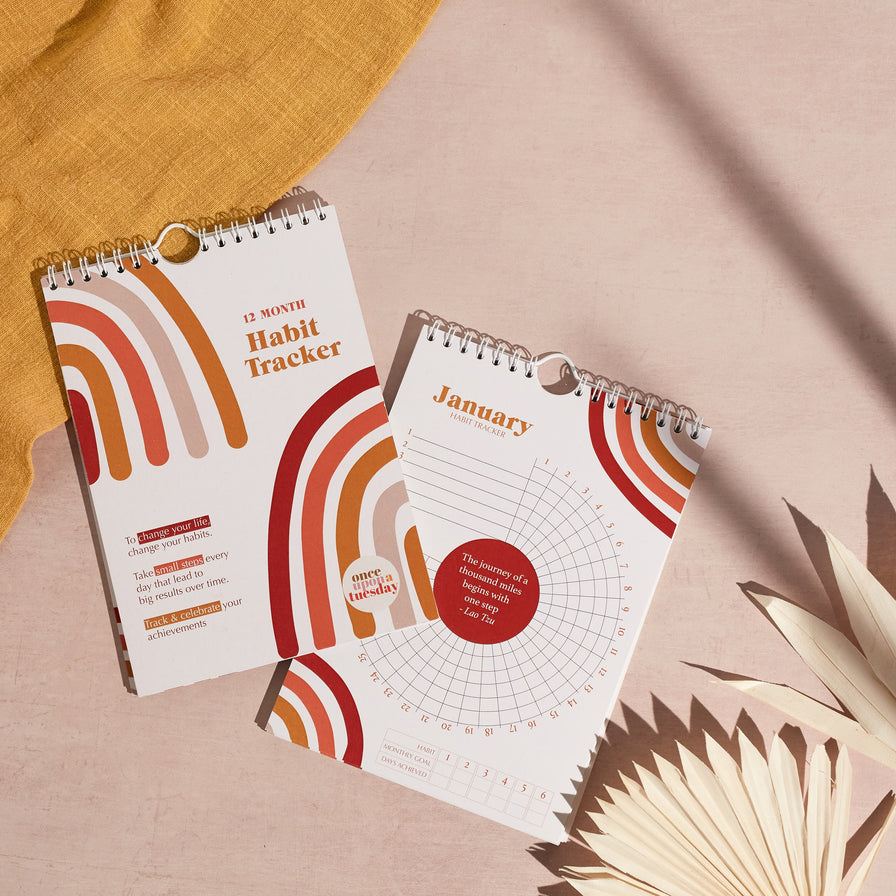 Paper Habit Tracker pad with rainbow design. Circular grid for plotting and tracking habits.