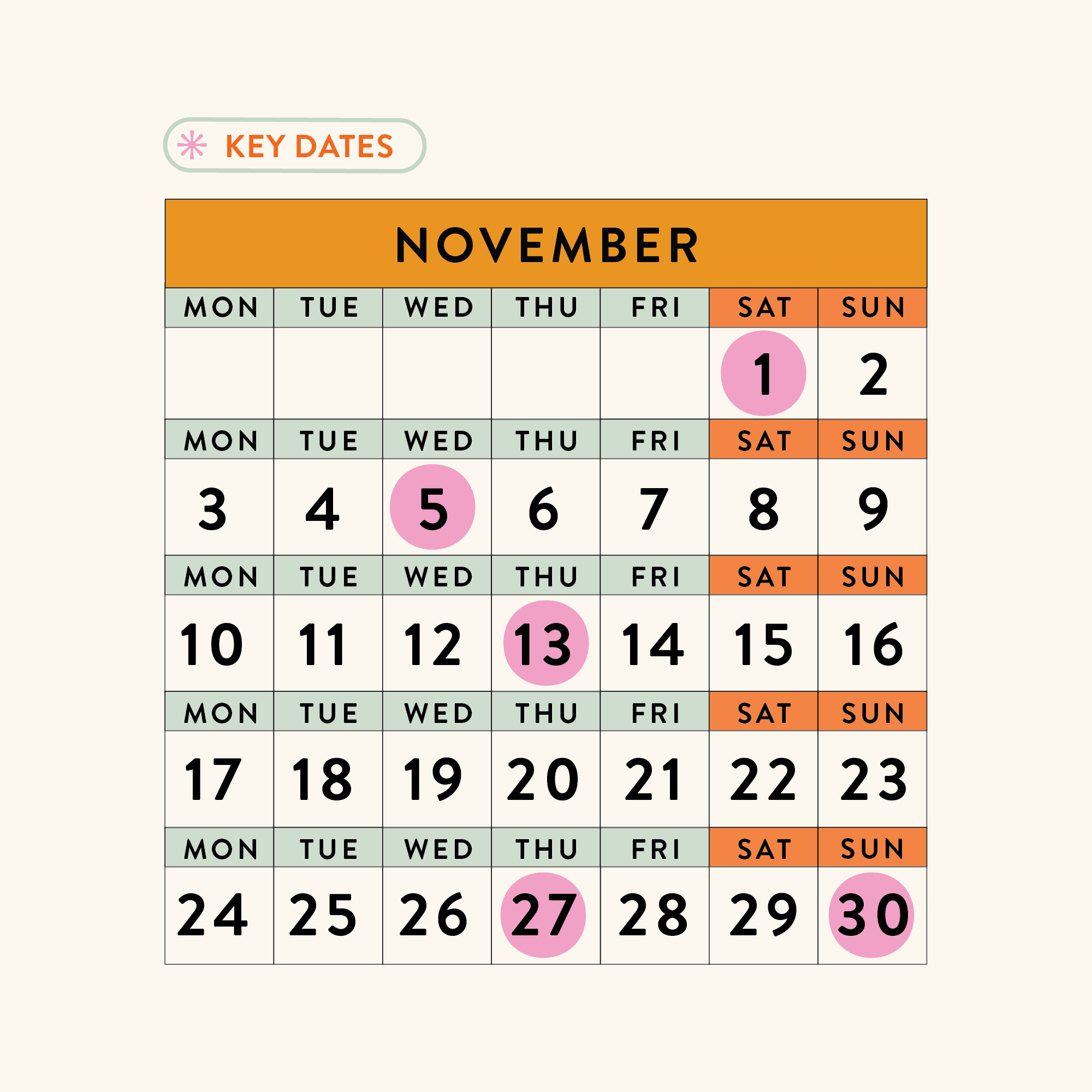 November 2025 - Dates For Your Calendar