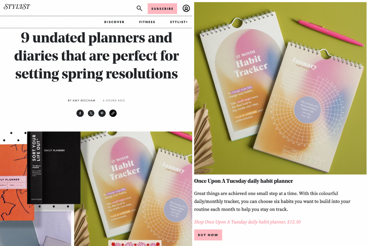 Daily Habit Tracker | 12 Month Goal Planner | Gradients featured in Stylist Online