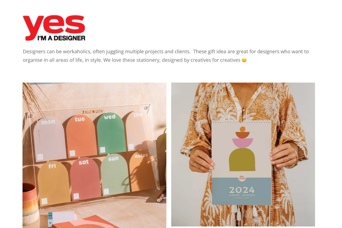 feature in the Yes I'm a designer gift guide October 2023. Christmas gift ideas. Gifts for designers