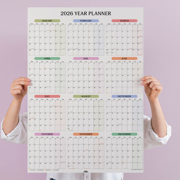 2026 Wall Planner. Made on 100% Recycled Paper. Monthly Grid view. 