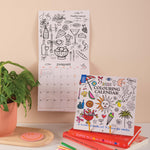2026 Colouring Calendar. Featuring illustrations that can be coloured in, as well as a monthly calendar. 