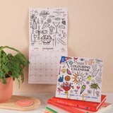 2026 Colouring Calendar. Featuring illustrations that can be coloured in, as well as a monthly calendar. 
