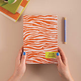 2022 diary with orange and white zebra pattern. 100% Recycled paper. 