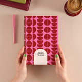 2026 diary with pink and red pattern.