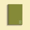 A minimalist, solid matcha green A5 diary cover for 2026. The year "2026" is printed vertically in a lighter shade of green on the bottom right corner of the cover.