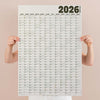 Black and white 2026 wall planner. 100% recycled Paper, Made in the UK.