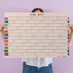 2026-2027 academic wall planner, landscape, bold colour design. Work Hard. Play Nice.