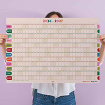 2026-2027 academic wall planner, landscape, bold colour design. Work Hard. Play Nice.