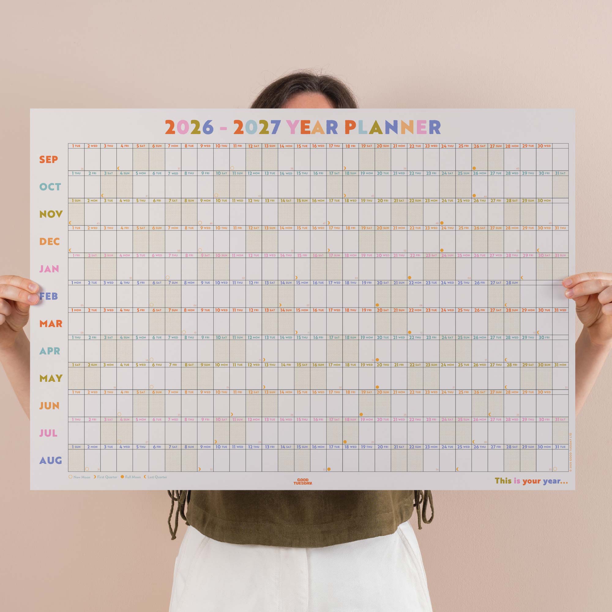 Your year in pastels wall planner, 2026-2027 academic year, pastel colours. 