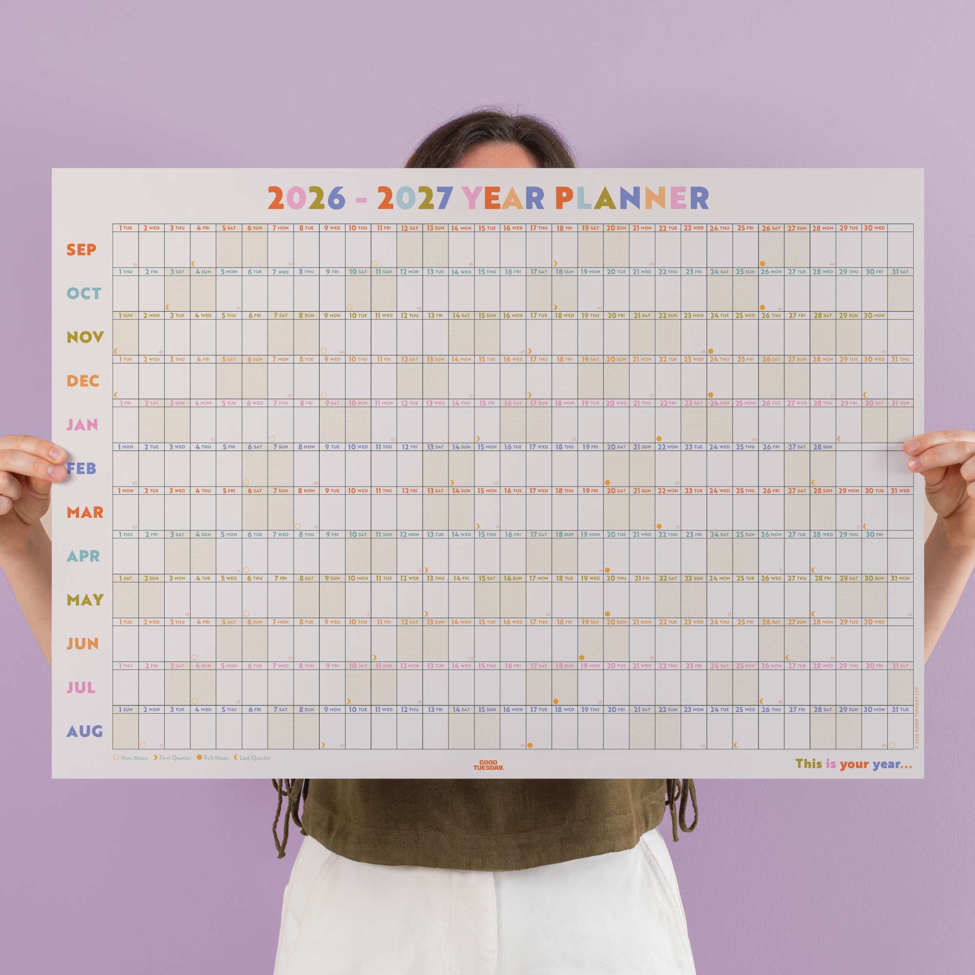 Your year in pastels wall planner, 2026-2027 academic year, pastel colours by Good Tuesday.