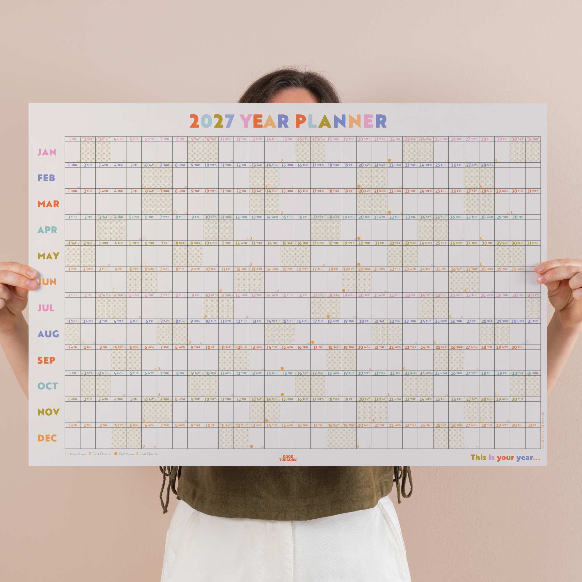 2027 landscape wall planner, in pastels 