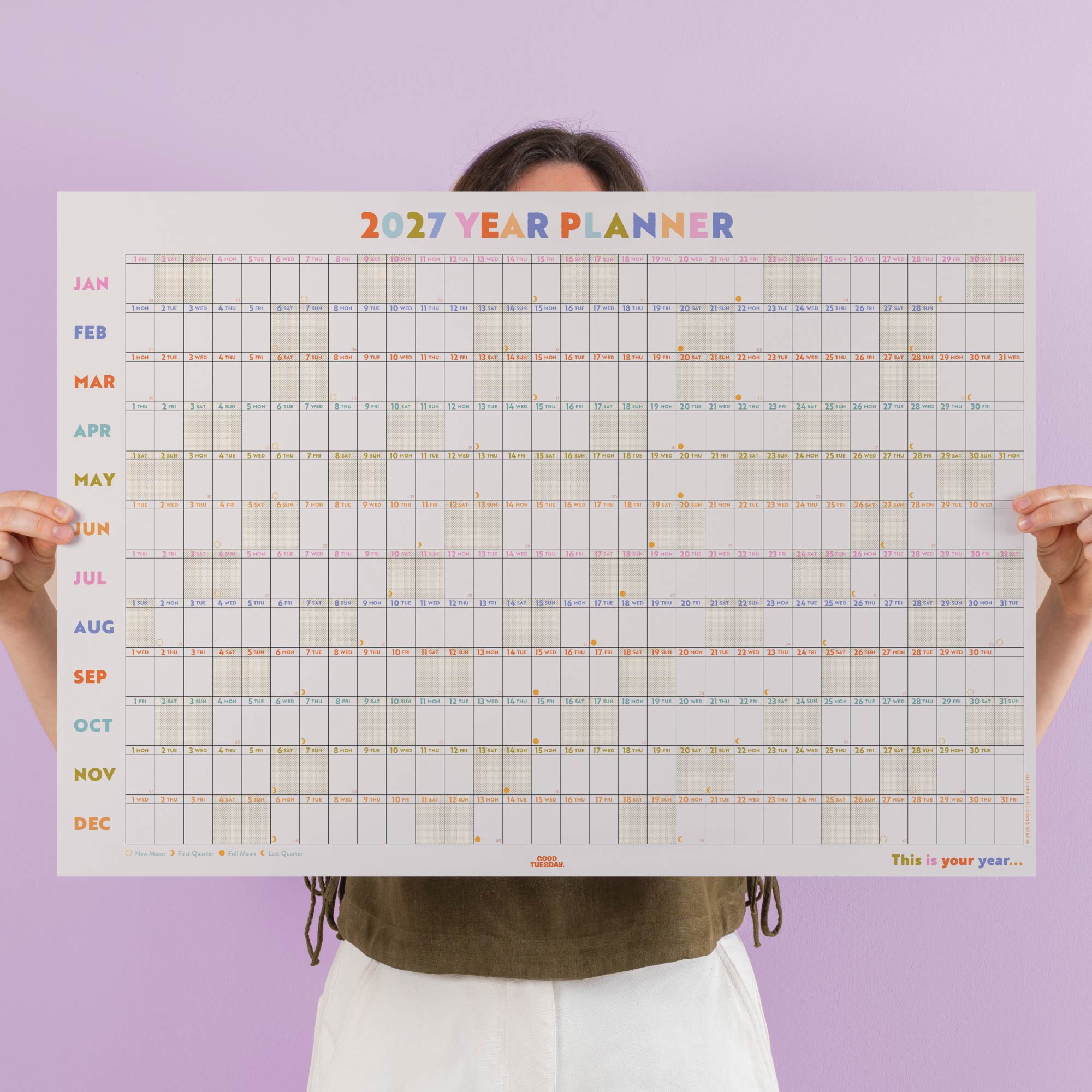 2027 landscape wall planner, in pastels