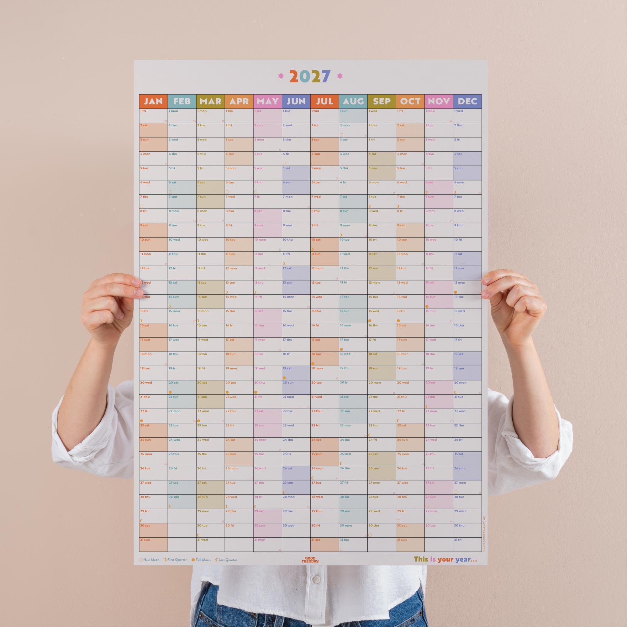 2027 Portrait Wall Planner by Good Tuesday, in Pastel colours