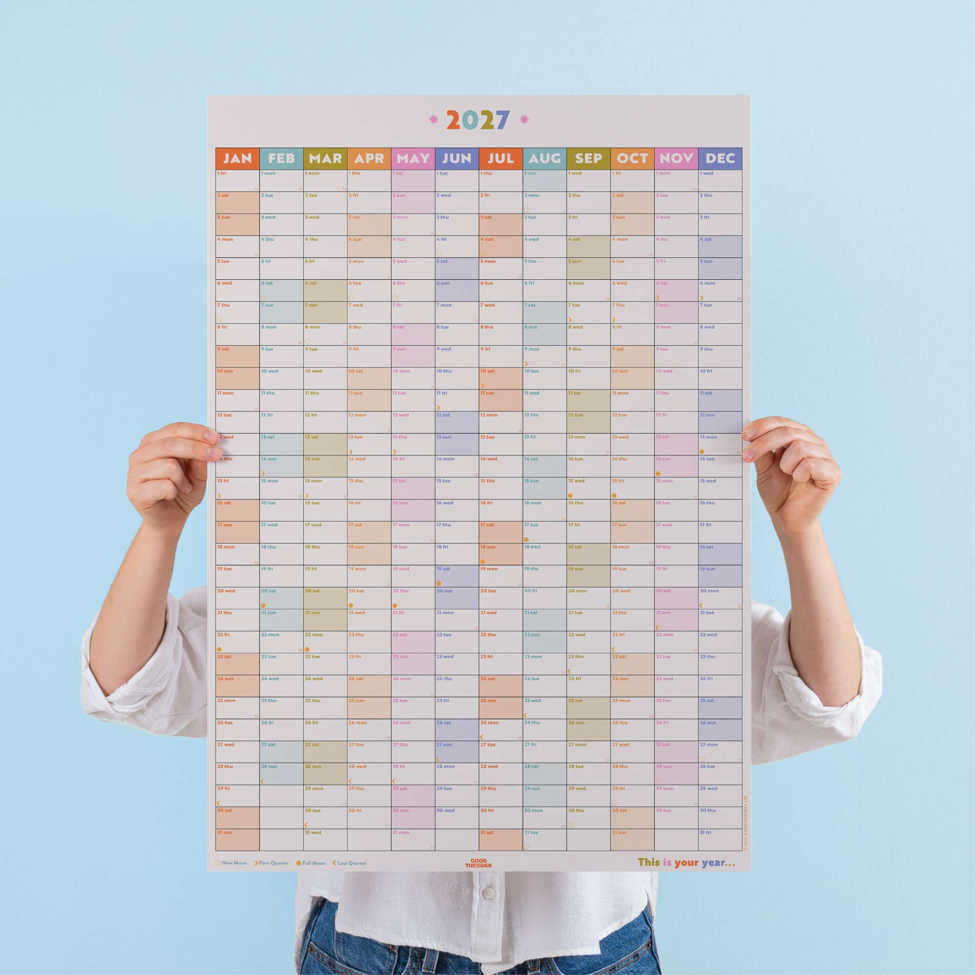 2027 Portrait Wall Planner by Good Tuesday, in Pastel colours