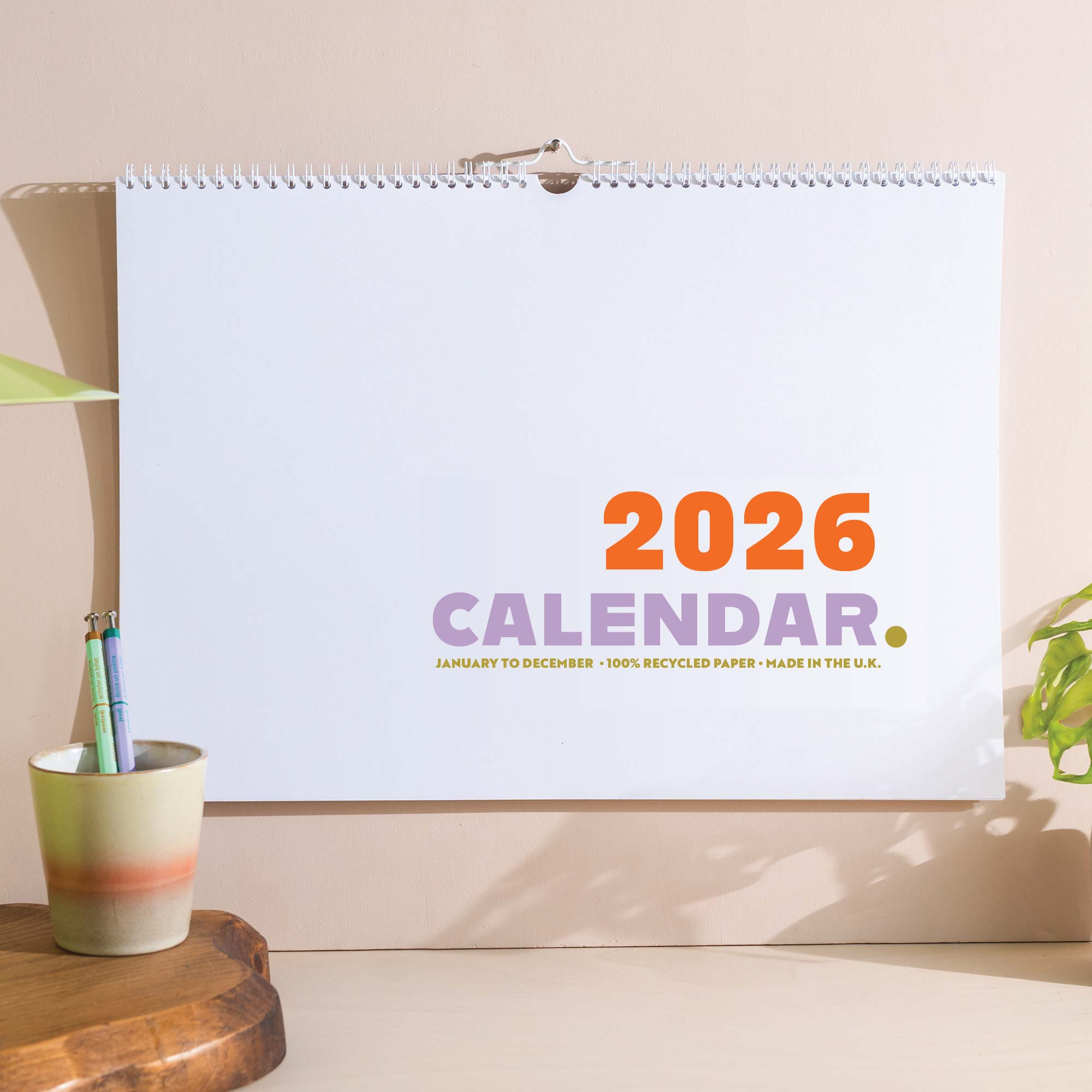 2026 Colour Pop Calendar in a landscape design. 100% Recycled Paper. Made in The UK. 