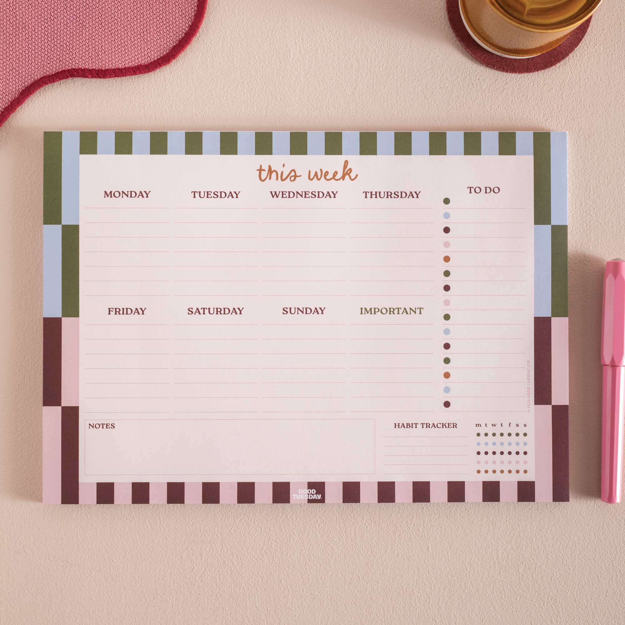 Good Tuesday's Boho Nouveau, Weekly planner. 100% recycled paper. 