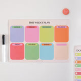 Good Tuesday's brightly coloured A4 weekly planner. Magnetic Fridge planner. Boxes for each week day and notes. 