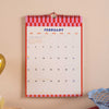 2026 Wall calendar for February with a red and white checkered border.