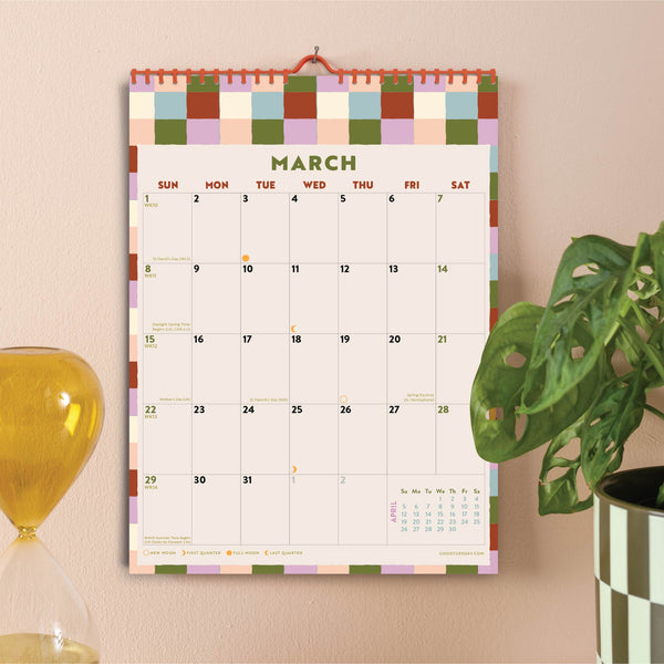 2026 Wall calendar with a colourful checkered border, Sunday start