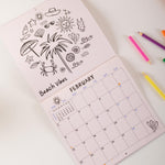 Calendar with 'Beach Vibes' design, ready to be coloured in. 