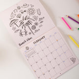 Calendar with 'Beach Vibes' design, ready to be coloured in. 