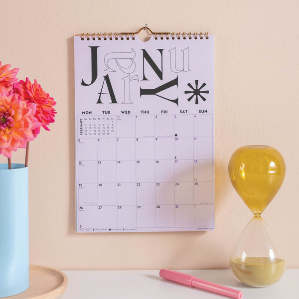 Good Tuesday's Calendar, January 2026, Colorful. 100% recycled paper. Bcorp Certified.
