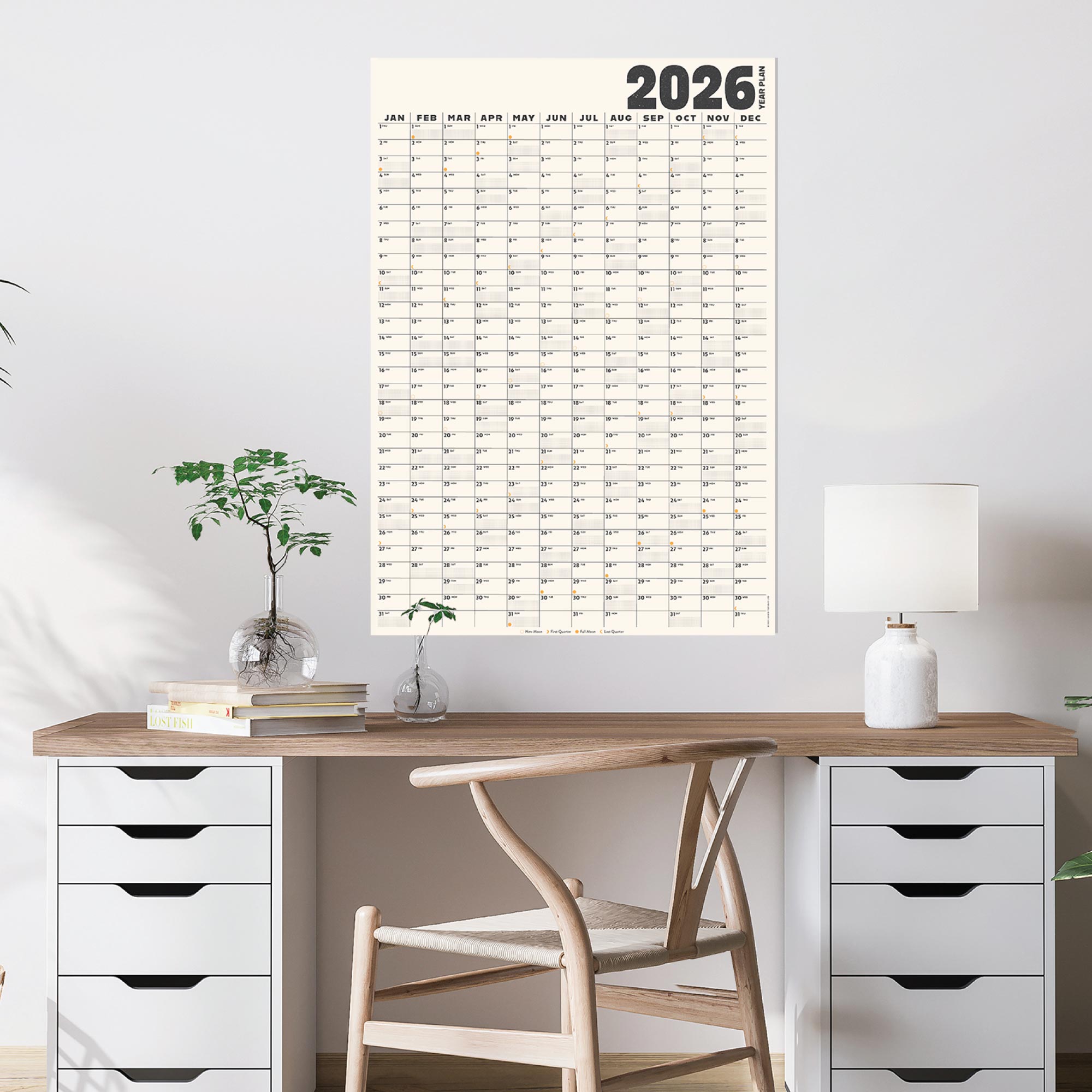Good Tuesday's Black and white 2026 wall planner. 100% recycled Paper, Made in the UK.