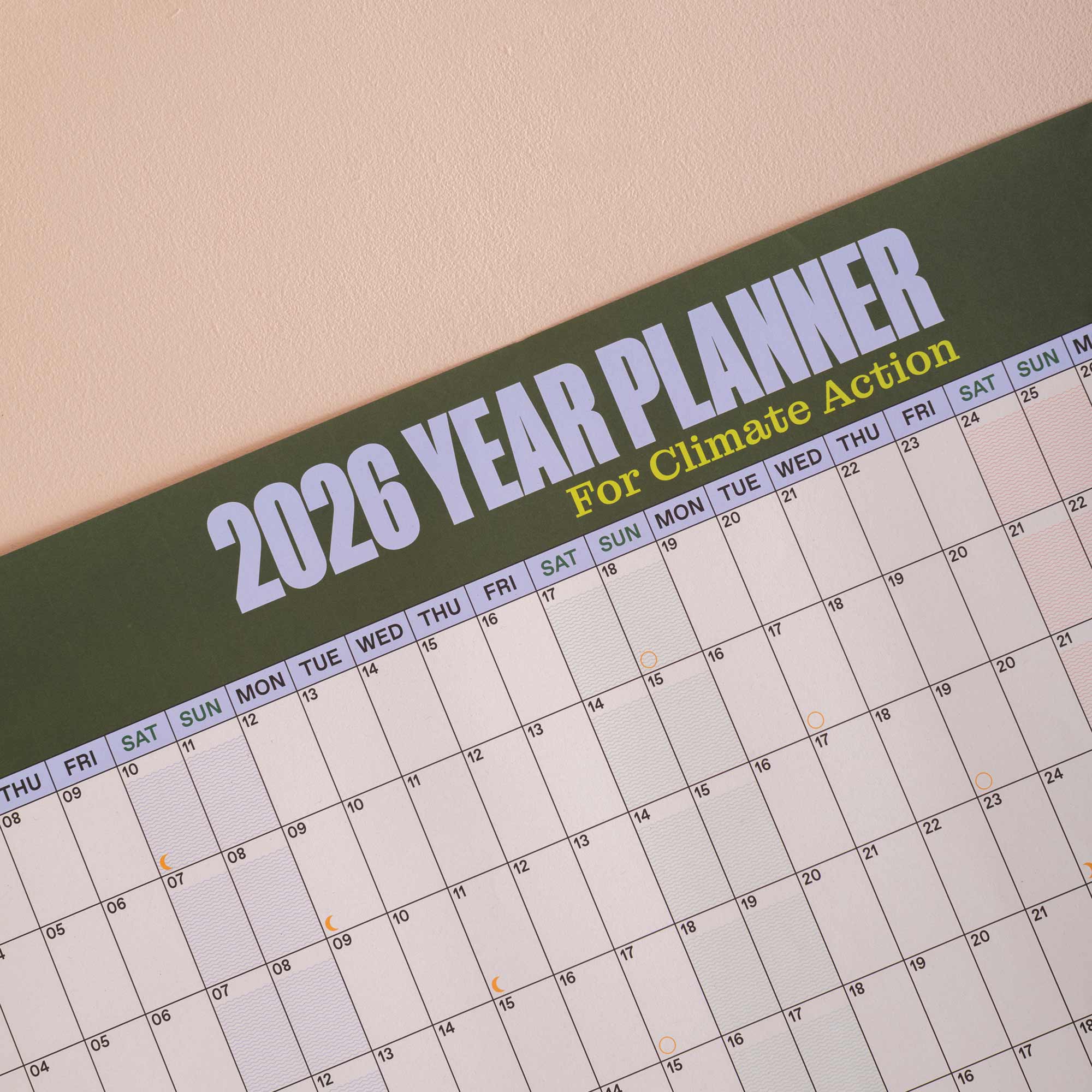 2026 Year Planner for Climate Action by with Cool Earth logo and Good Tuesday. List of key environmental dates.