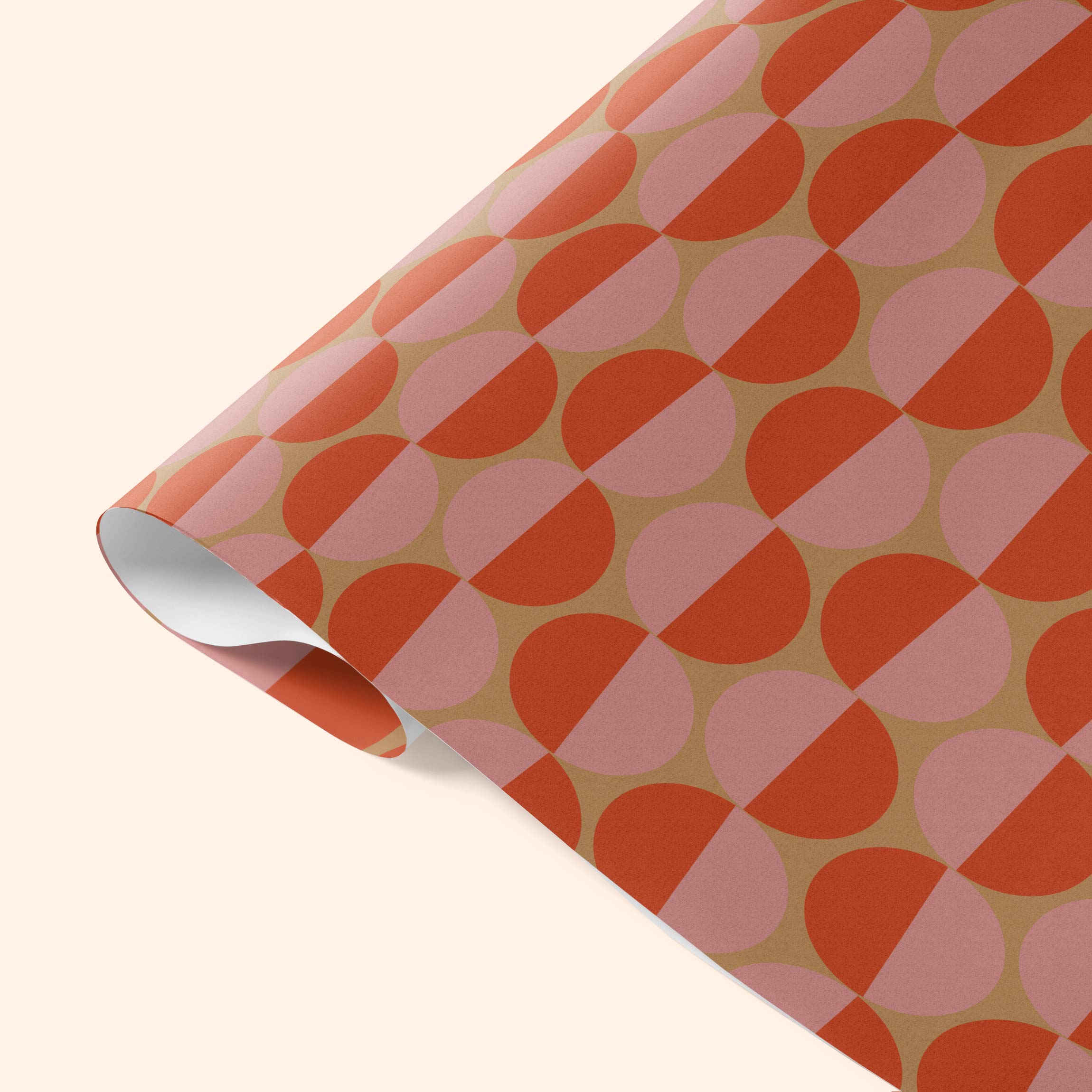Close-up detail of Good Tuesday's Peach Sunsets wrapping paper, showcasing the vibrant, abstract design and high-quality finish on our eco-conscious gift wrap.