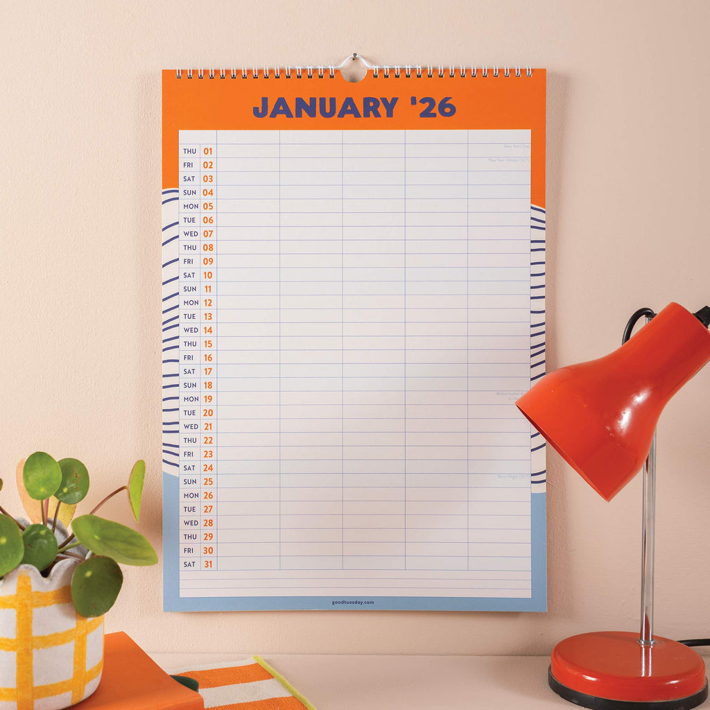 Inside view of 5-column family calendar layout for January 2026
