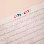 2026-2027 academic wall planner, landscape, bold colour design. Work Hard. Play Nice. 