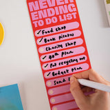 Good Tuesday's Never Ending to do list, magnetic fridge planner. Bold pink and red design. Wipeable, reusable.