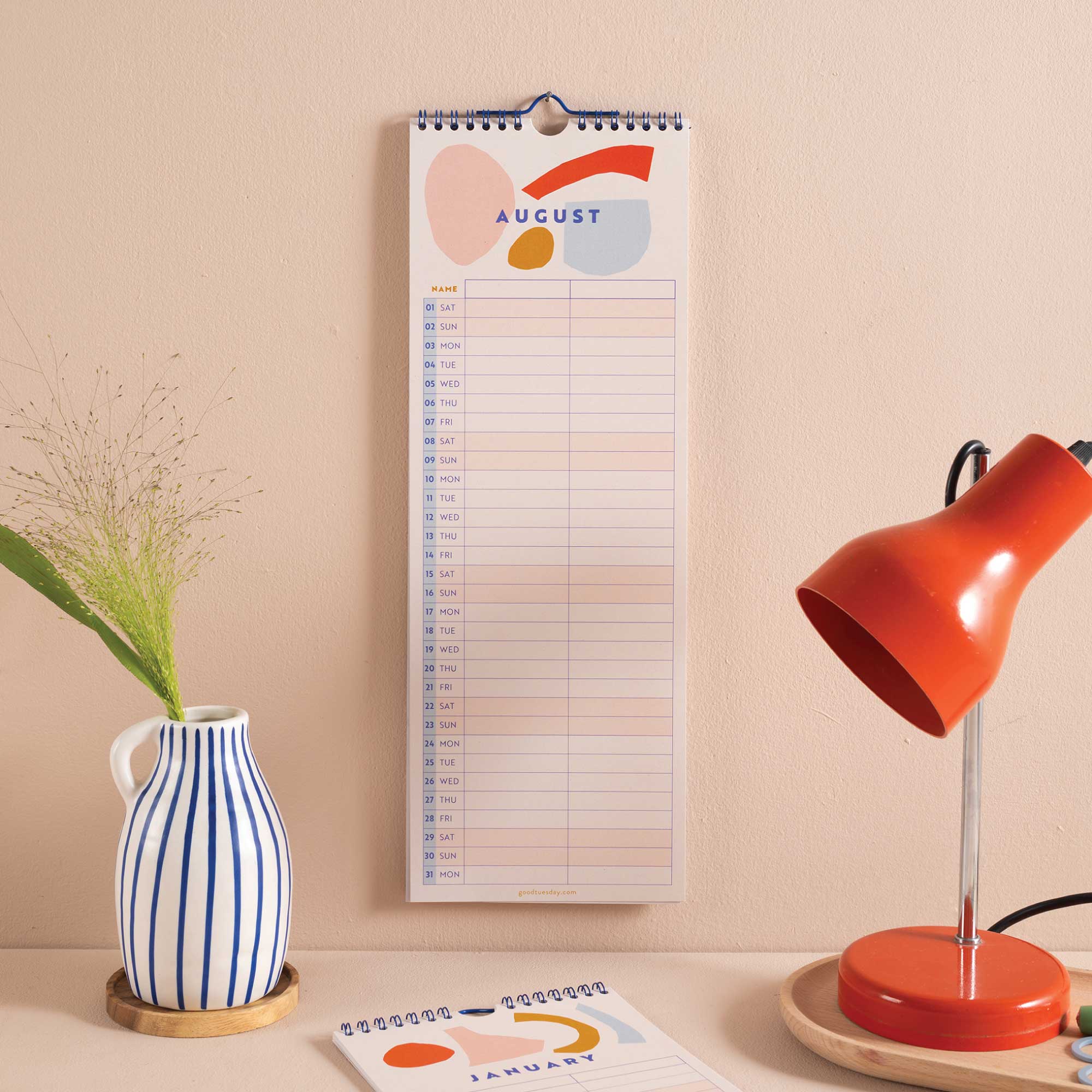 2026 Couples Calendar, oranges, reds and peach colour scheme. 