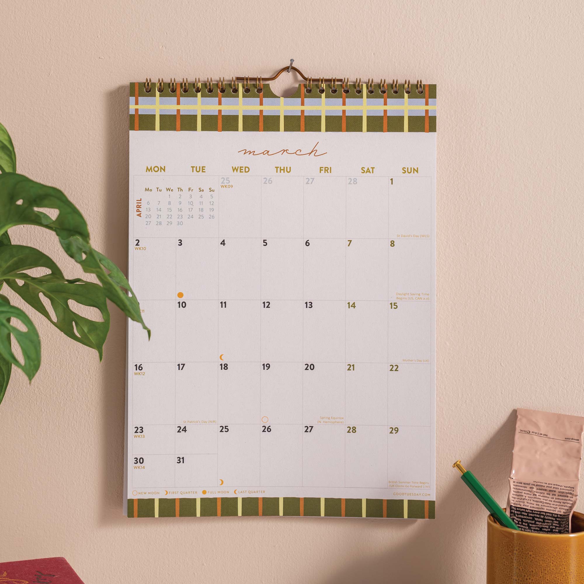 Wall calendar for March. 2026 Boho Nouveau A4 Calendar.