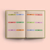 An open 2026 planner with a "THIS YEAR" section, featuring 12 rectangular boxes, one for each month, with colorful headers like "JAN," "FEB," and "MAR" for goals, plans, and special dates.