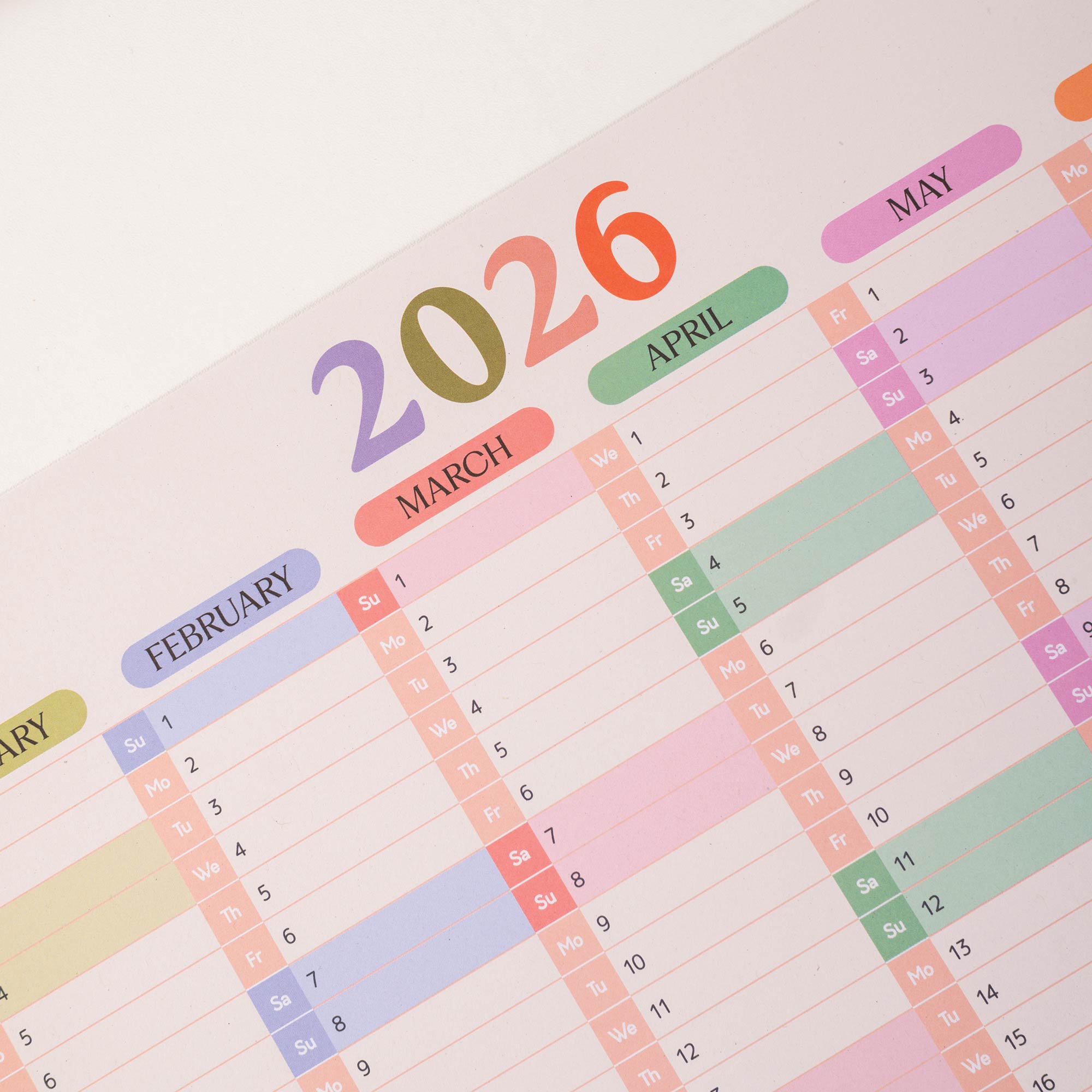 Good Tuesday, compact portrait 2026 wall planner, year view, in pastel colours 