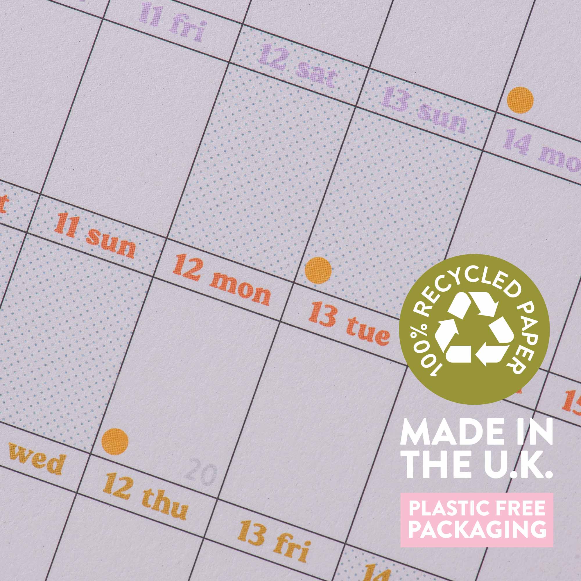 2027 Calendar on recycled paper label and plastic-free packaging